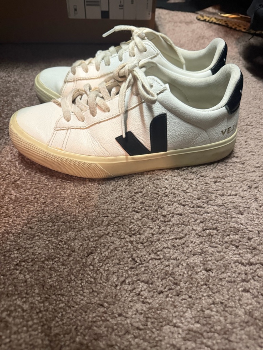 Veja White Leather Sneakers with Black V Logo